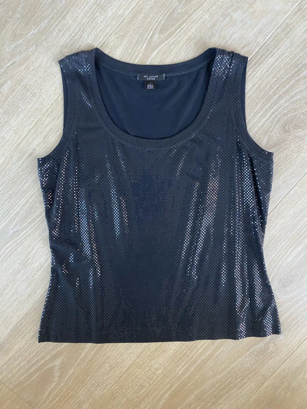 St. John Caviar Black Shimmer Sleeveless Tank Top Size Large - Picture 1 of 6